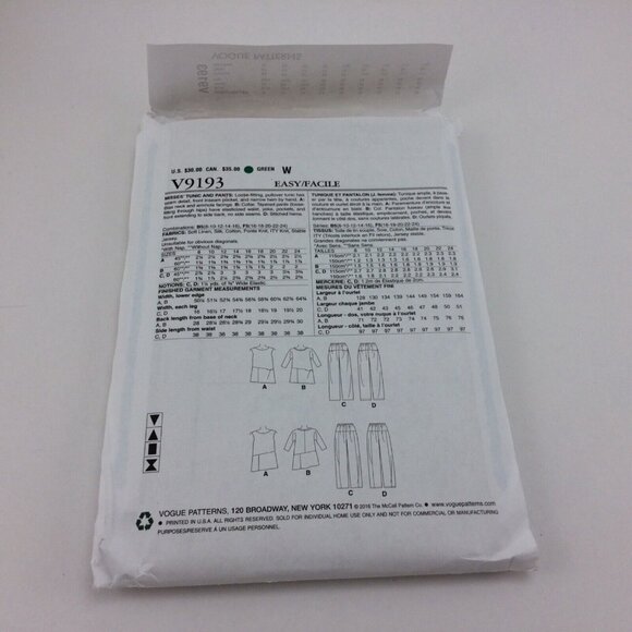 Vogue 9193 Marcy Tilton Misses Tunic Pants Pattern Uncut Sz 16 18 20 22 24 Easy - Picture 4 of 10